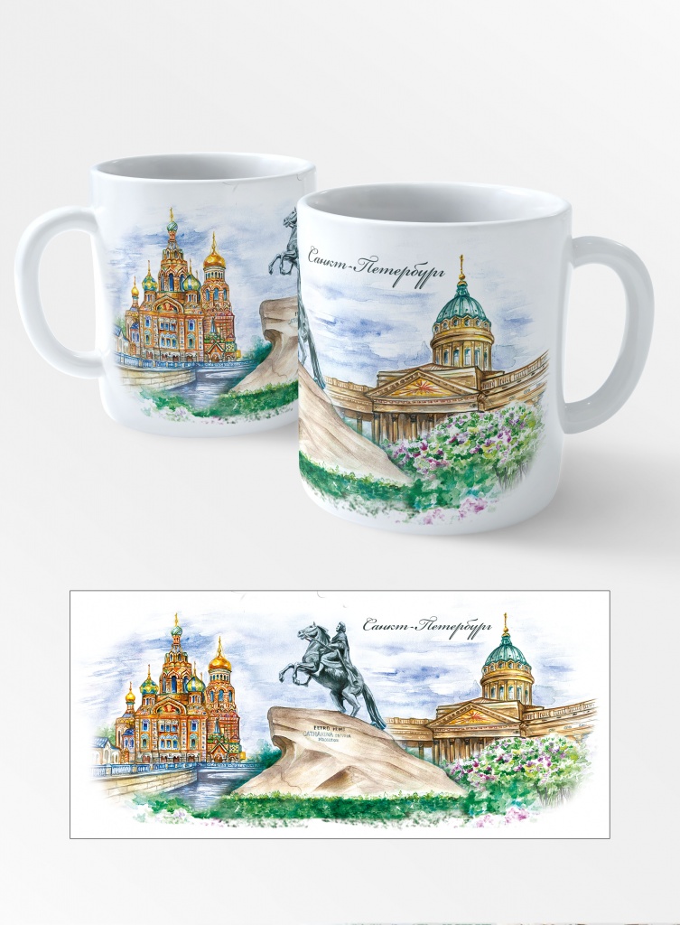 Кружка СПб. коллаж. Спас, Медный, Казанский (00332)